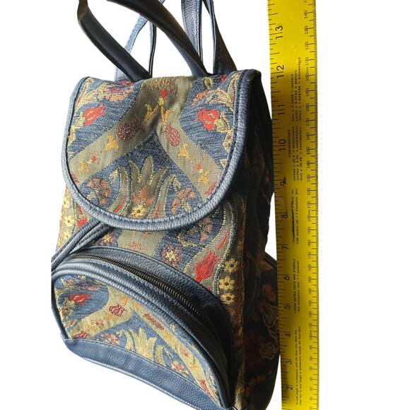 Hippie Boho handwoven nubuck leather Kilim Arts backpack Turkish-made Navy Olive - Picture 4 of 7